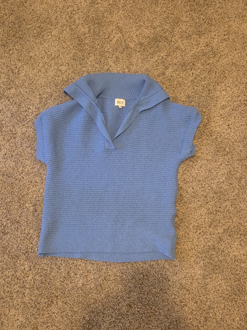 BKE Light Blue Short-Sleeve Knit Top with Shawl Collar